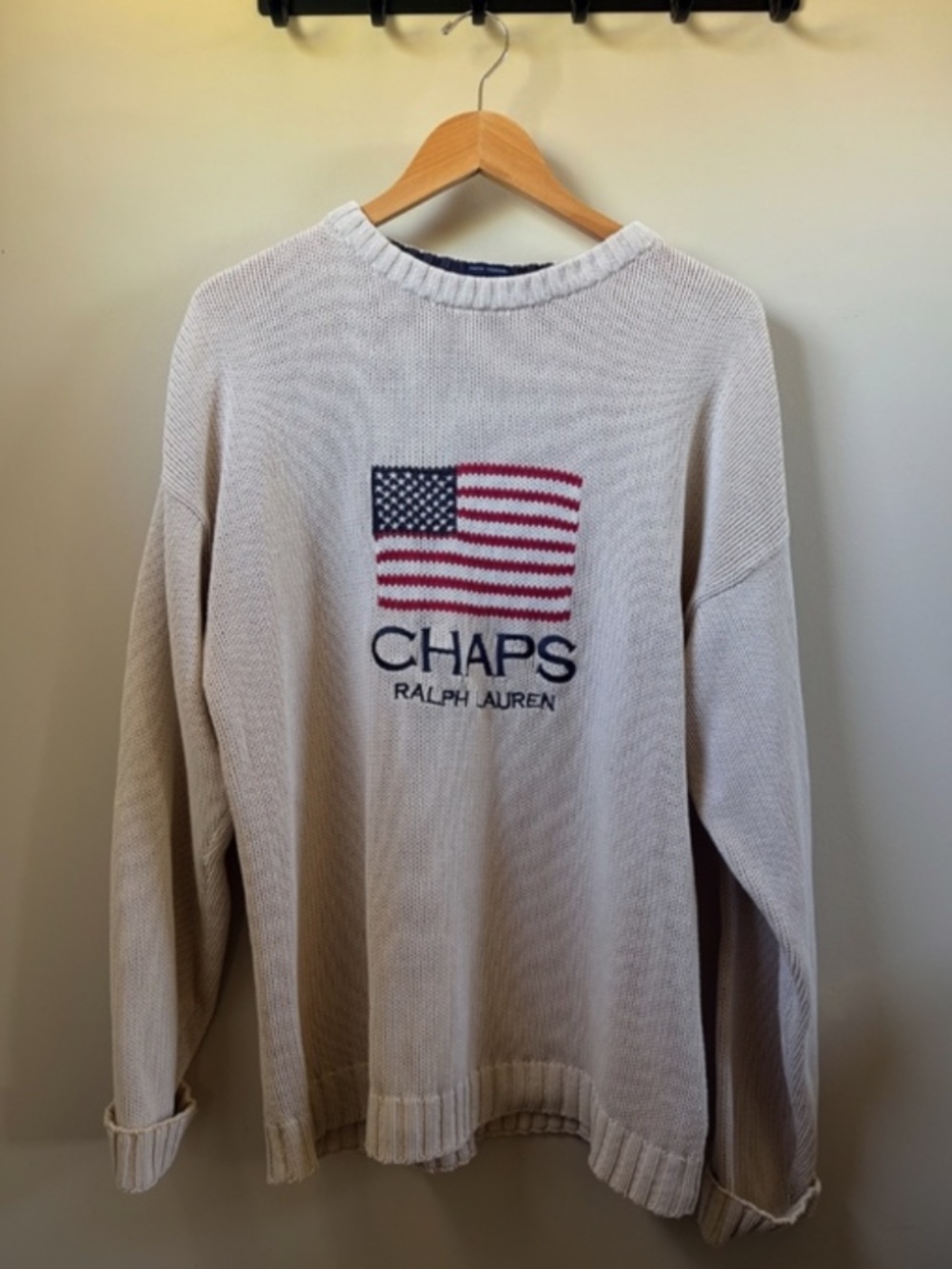Vintage Chaps Ralph Lauren Hand Framed Flag Sweater XL